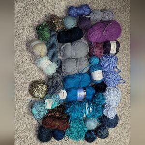 Assorted Premium Mohair, Chenille, Wool, Silk Yarn in Blue, Purple, and Gray